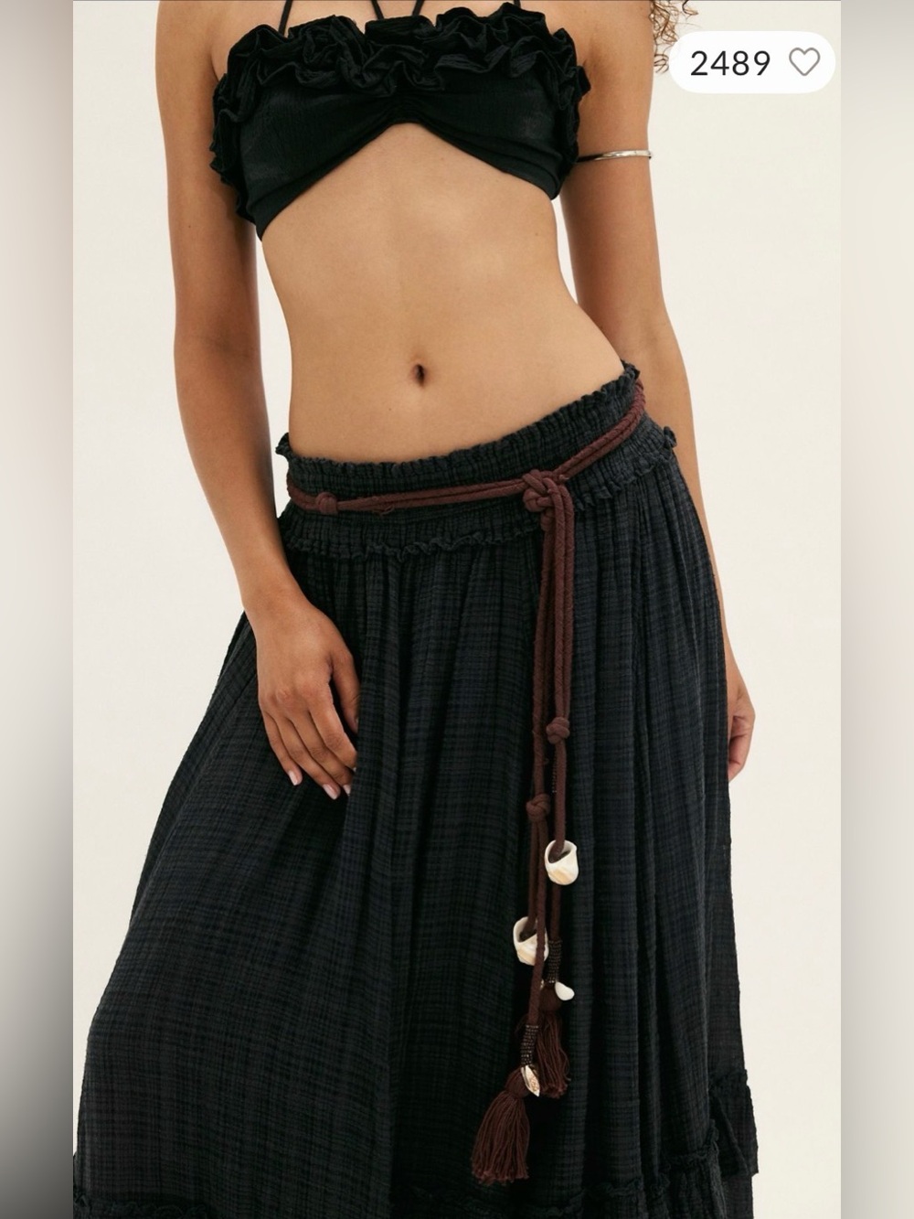 Free People Olive Green Rope Tassel Belt Beaded Boho Adjustable Tie Waist - Picture 3 of 3